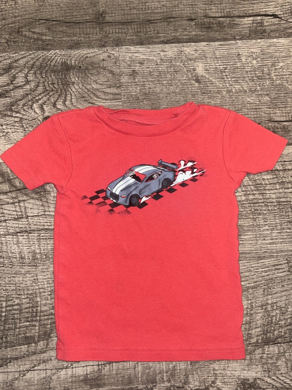 Boys Coral Short Sleeve Tee with Racing Car Graphic